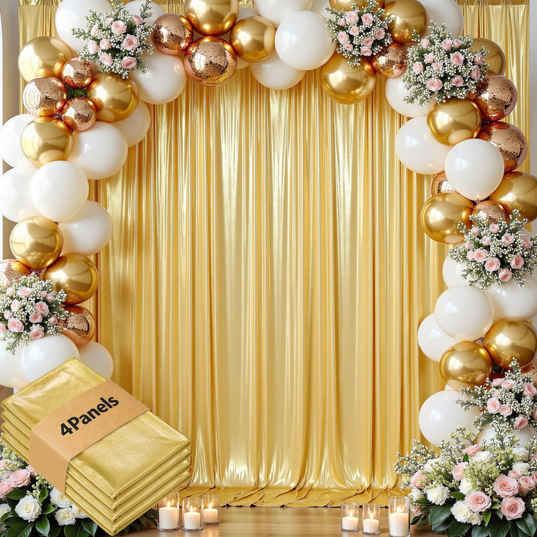 20ftx12ft Shimmer Gold Backdrop Curtain for Parties, Wrinkle Free Thick Sequin Backdrop Drapes, 4 Panels 5x12ft Shimmer Photo Back Drop Cloth for