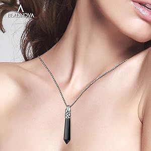 BEADNOVA Healing Crystal Necklace for Women & Men - Black Onyx