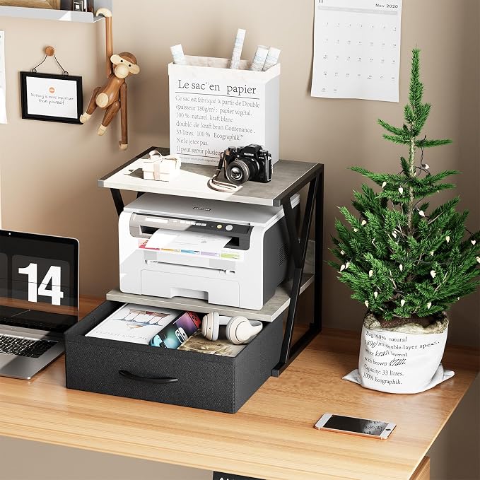 Estante para impresora de escritorio con cajón gris miniatura 8