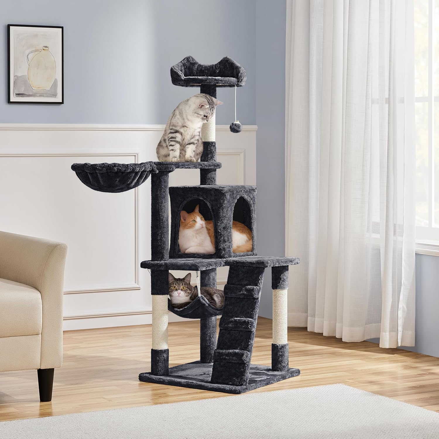 Yaheetech 54in Cat Tree Cat Tower as Activity Center, Indoor Cats and Kittens Playing House with Funny Hammock Basket Scratching Post