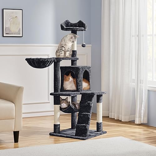 Miniatura 2 de Yaheetech Torre para gatos de 54 pulgadas como centro de actividades, casa de juegos para gatos y gatitos de interior con divertida cesta de hamaca