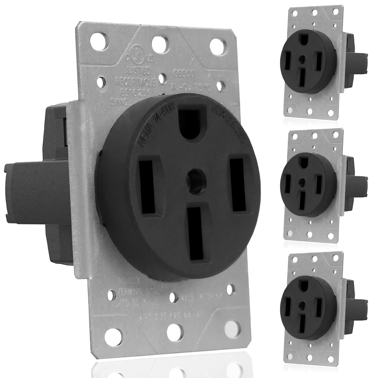 NEMA Electrical Range, Dryer & EV Charger Receptacle Outlet,NEMA Heavy-Duty Flush Mount Power Outlet, 30 Amp & 50 Amp, 125/250V & 250V, Industrial Grade Replacement Wall Receptacle (NEMA 14-50R, 4)