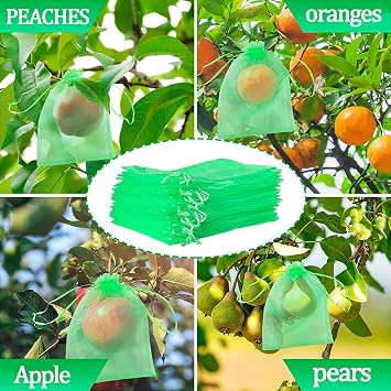 Plant Fruit Protect Bag, 100 pcs Fruit Protection Netting Bags, 15x20CMFruit Netting Bags with Drawstring, Garden Fruit Protect Bag, Insects Barrier Bag for Protecting Plant Fruits(Fruit Green).