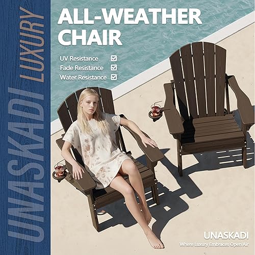 Miniatura 4 de Juego de 2 sillas plegables Adirondack con soporte para tazas, de plástico HDPE resistente a todo tipo de clima, sillas de patio al aire libre,