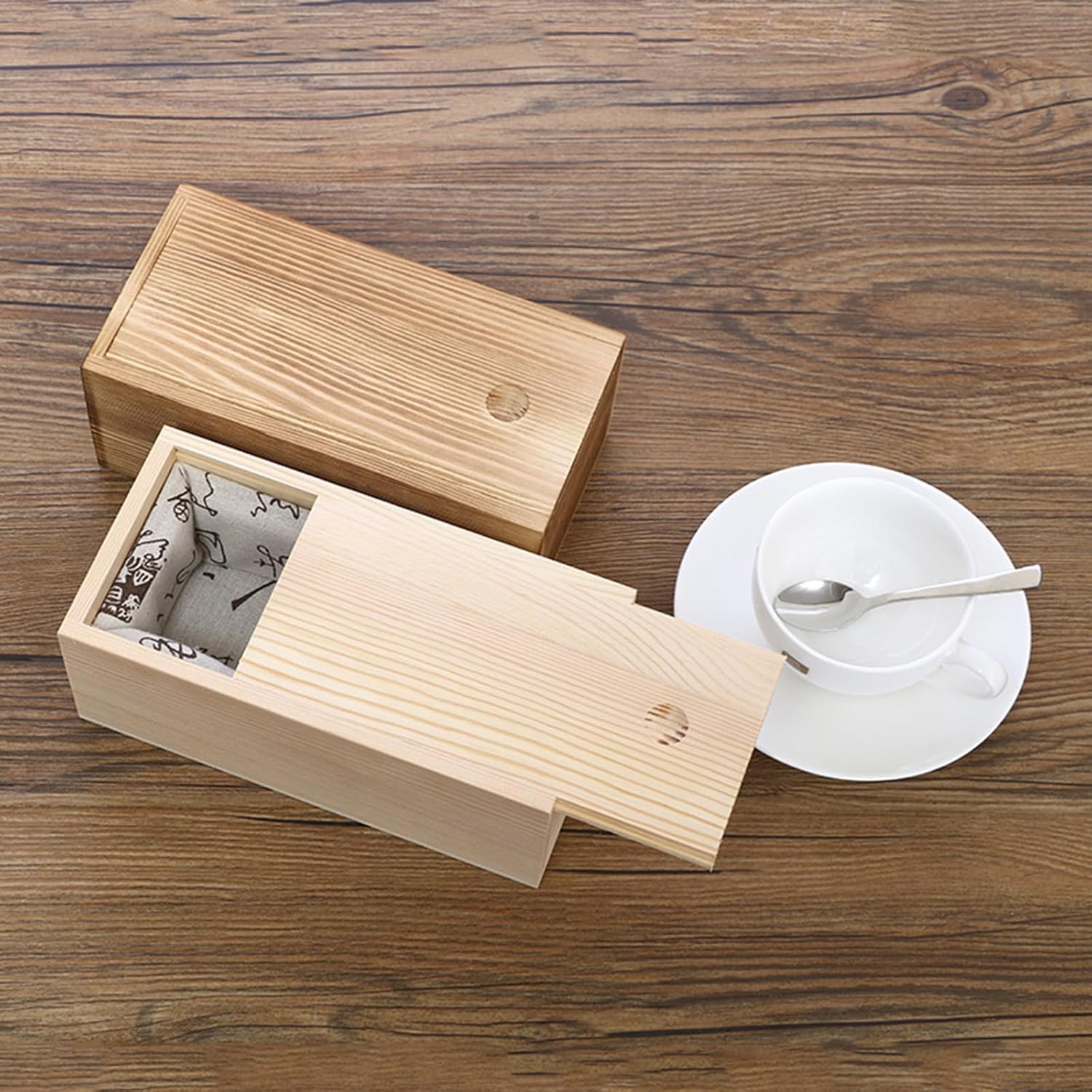 yarlung 4 Pack Unfinished Wood Storage Box with Slide Lid, Vintage Cards Container Small Gift Box for Art Hobbies, DIY Craft, Desktop Bead Organizer, Jewelry Storage