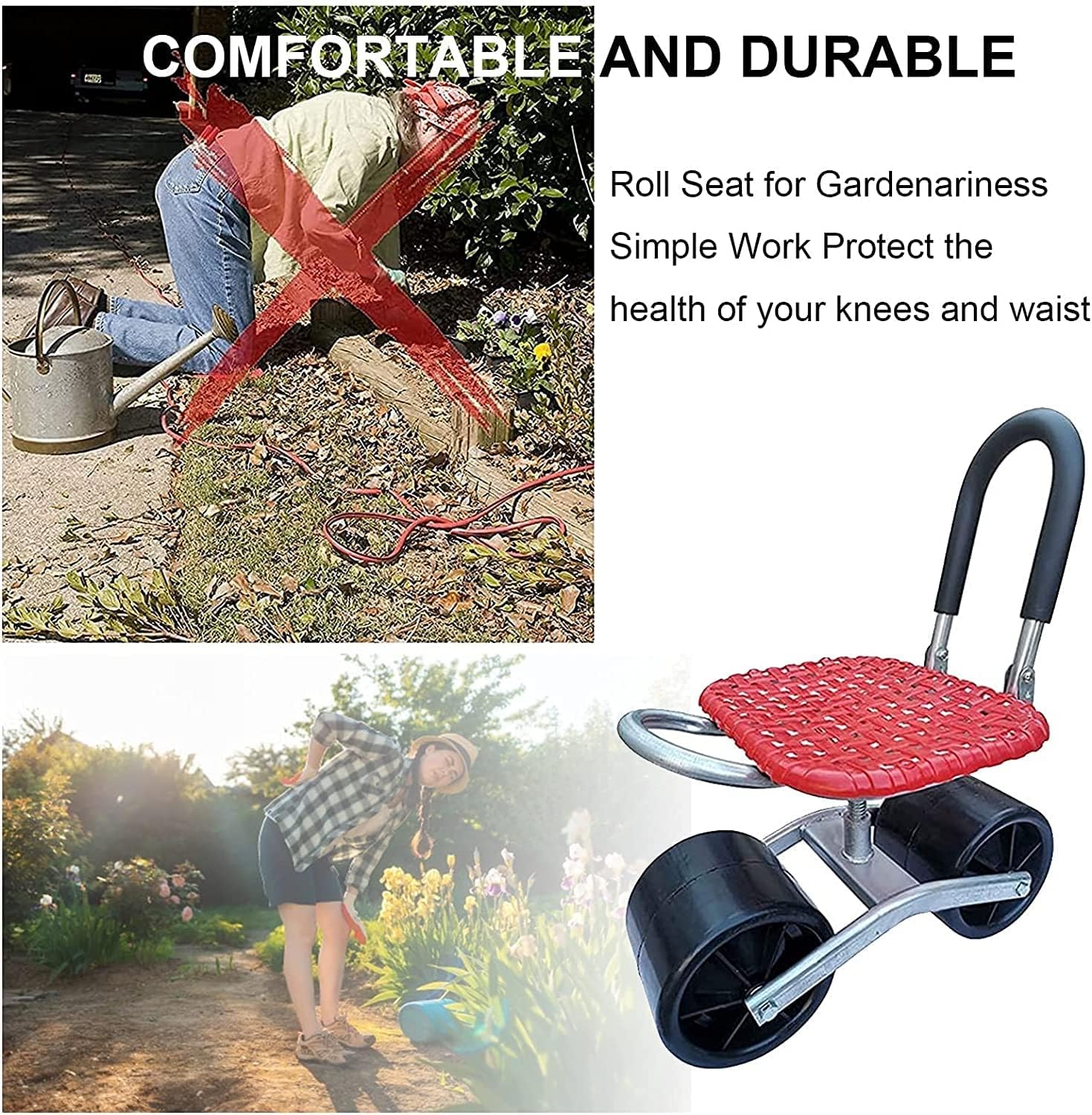 DELURA Rolling Garden Seat, 360°Rotating Gardening Seat On Wheels for Gardener Planting, Outdoor Work Seat for Weeding/Gardening/Lawn Care