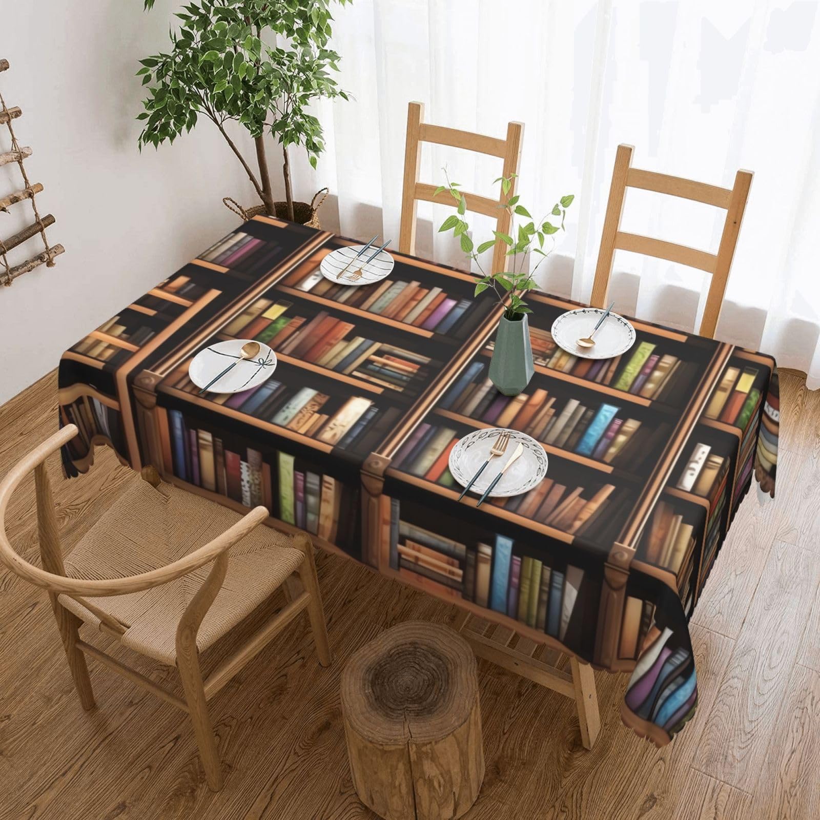 FodPand Library Bookshelf Tablecloths for Rectangle Tables 54 x 72 Inch - Reusable Washable Dining Table Clothes - Stain and Wrinkle Resistant Decorative Fabric Table Cover for Wedding Party
