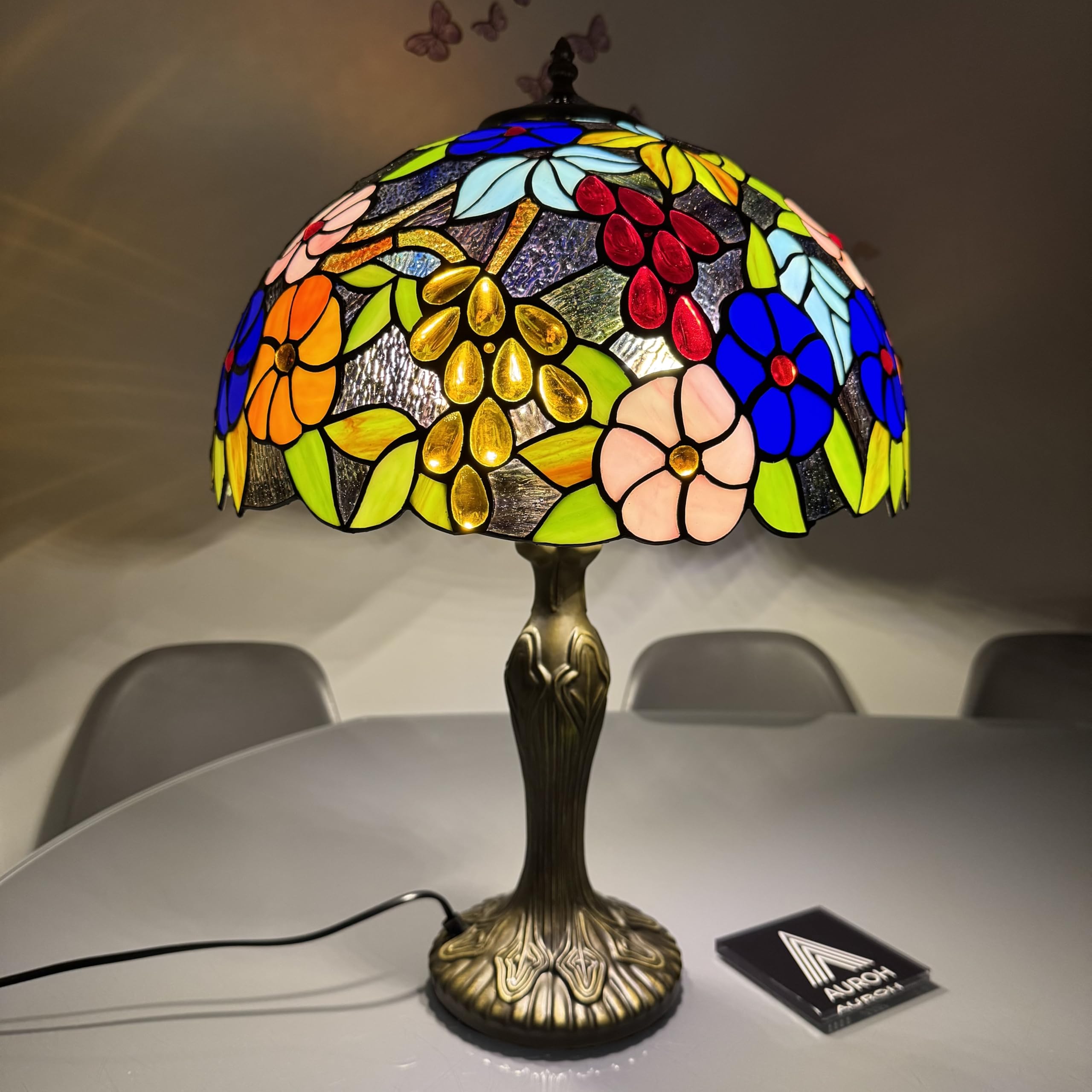 Auroh Tiffany Table Lamp 16 inch Vintage Pastoral Gorgeous Flowers Lamp Shade Handcrafted Table Lamps for Living Room Decor Home Decor Hallway Gallery