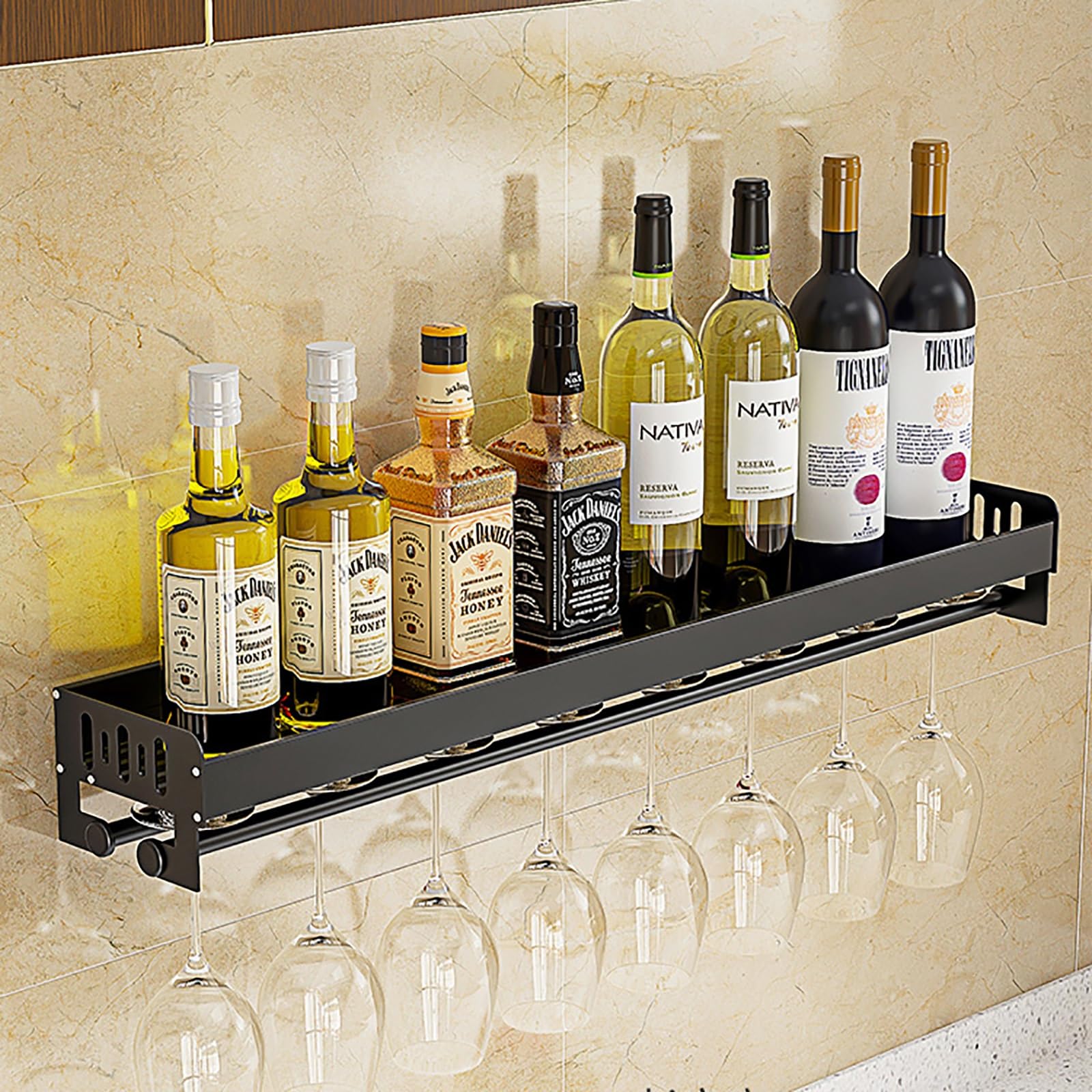 Casier à vin vertical mural en métal pliable noir pour 8 bouteilles de cuisine
