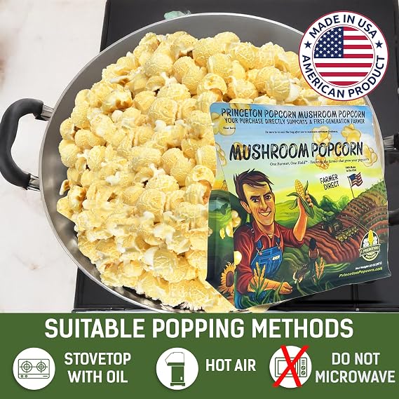 Princeton Popcorn Mushroom Kernels, 2 lb - Non-GMO, Farmer-Direct | Farmer-direct mushroom popping corn, ball-shaped and great for coating. Gluten-free, non-GMO. Stovetop or air popper.