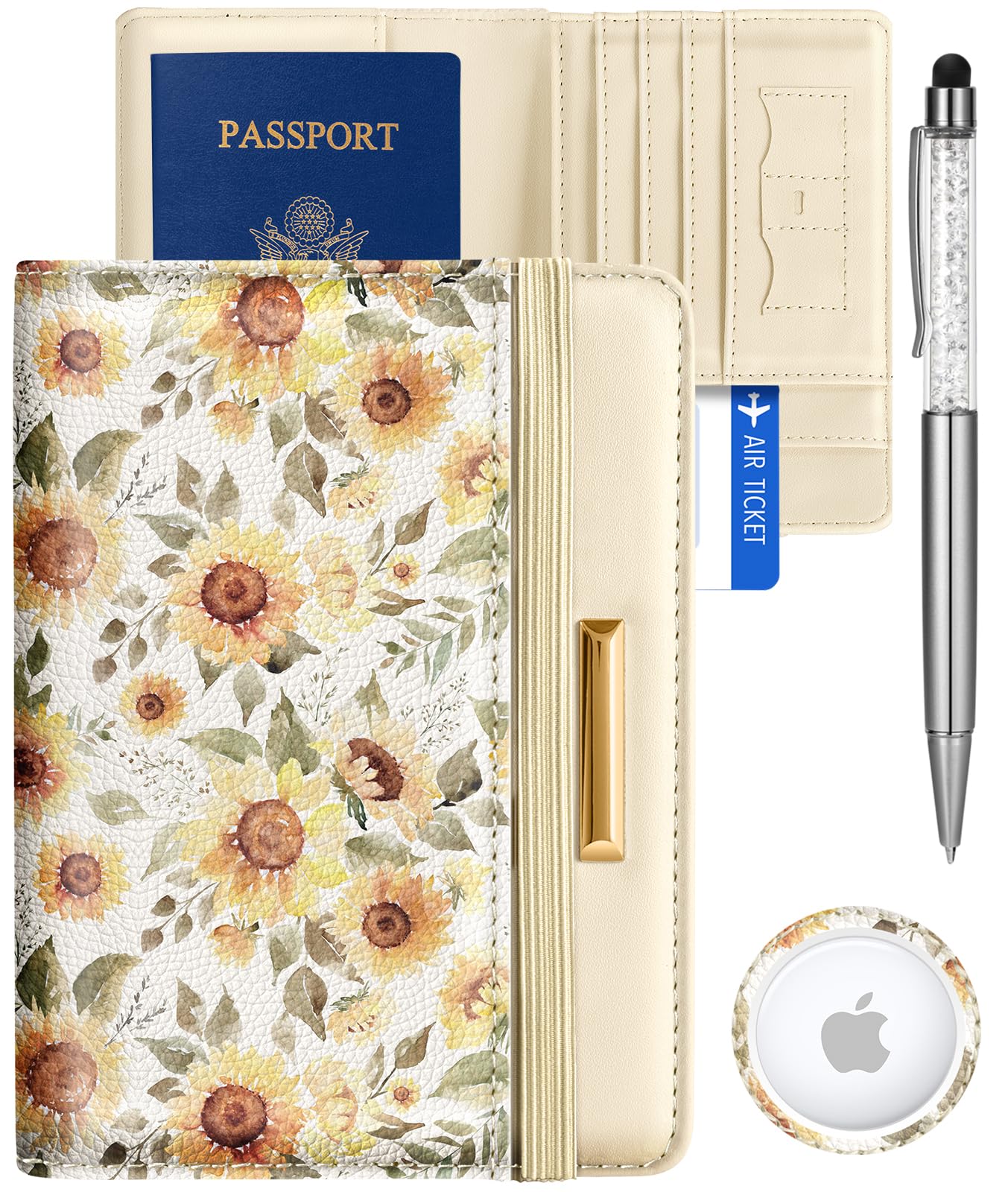 Slohif Airtag Passport Holder Cover Wallet Case for Travel Women - Leather RFID Blocking Passport Book Multiple Personalized Organizer Slim Portable