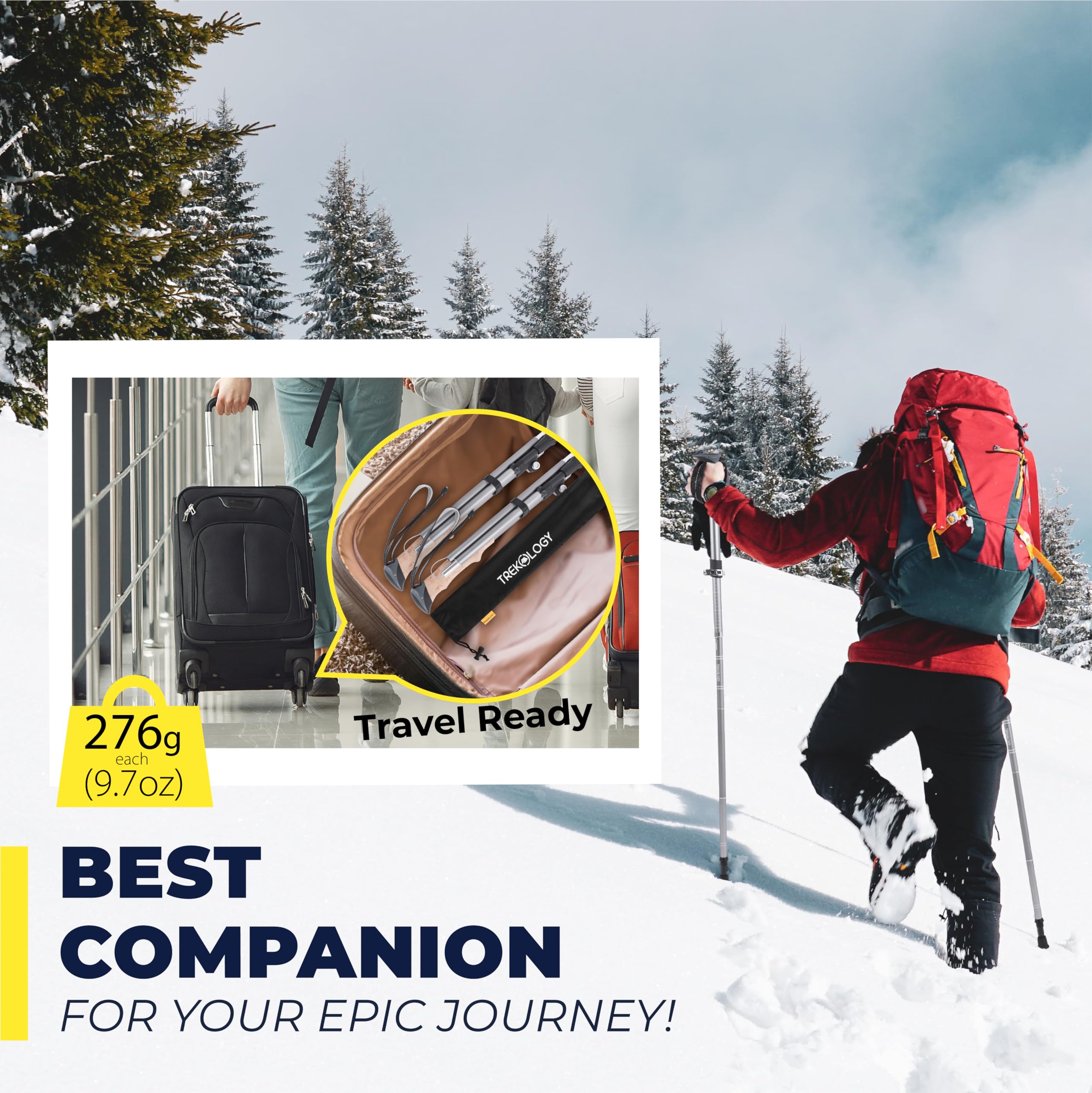 TREKOLOGY TREKZ XE 2pcs Bâtons de Randonnée/Baton de Marche Pliable - Hiking Stick avec Poignée en Mousse EVA pour Hommes, Femmes et Seniors - Trekking Accessoires Équipement de Randonnée & de Camping