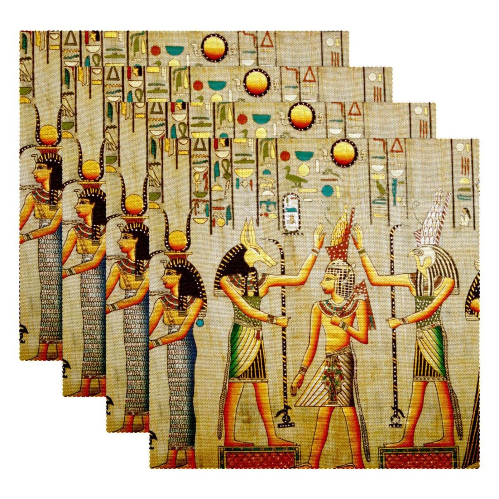 Cloth Placemats, Washable Table Mats for Dining Table Set of 4, Egypt Ancient Art Ethnic Tribal