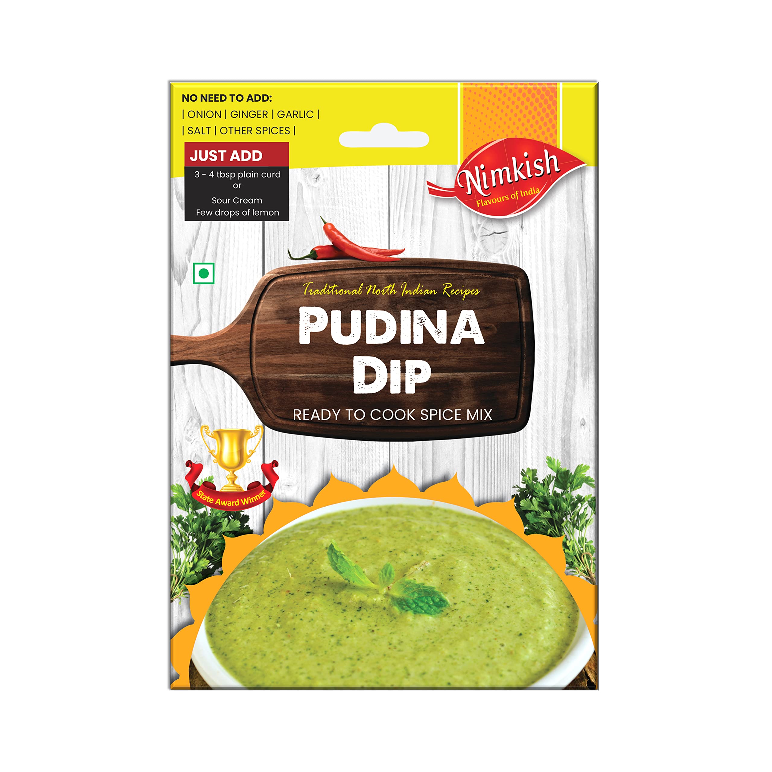 Nimkish Pudina Dip 60g Pack of 2 Instant Mint Chutney Premix Ready in 2 Minutes Easy to Make Refreshing Dip for Snacks Savory Meals Side Dish Powder Mix Convenient Kitchen Use Quick Flavorful Blend
