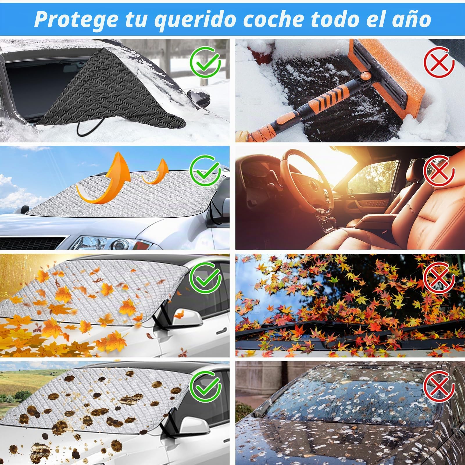 Protector para Parabrisas,Protector de Parabrisas,protector parabrisas Hielo, parabrisas Hielo, Protege de hielo Plegable,PRotector PArabrisas Coche Delantero PRotector Nieve Viento (179 x 140 x122cm)