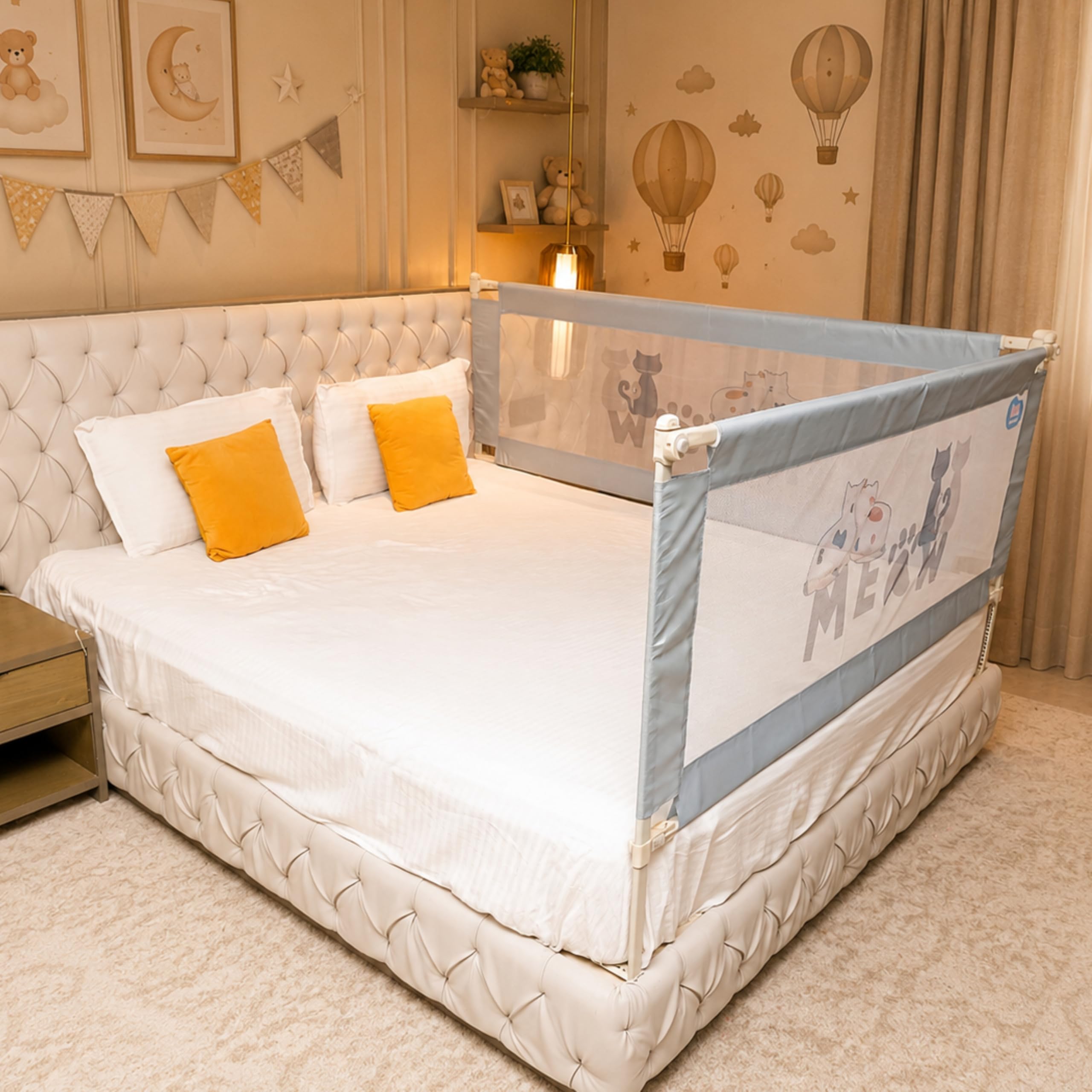 Kids Station 2 Side Basic Bed Rail Guard (6.6ft x 5ft / 200cm x 150cm), Bed Railing for Baby Safety, Kids Toddler Bed Protector Side Walls, Adjustable Height, Portable & Foldable (Grey)