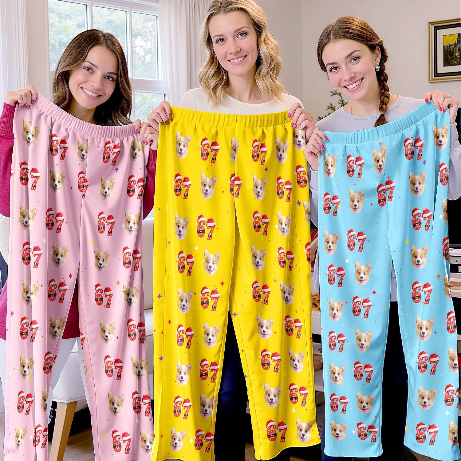 Custom Pajama Pants for Women Men, Personalized 67 Name Photo PJ Family Six Seven Matching Sleep Bottoms Birthday Xmas Gifts
