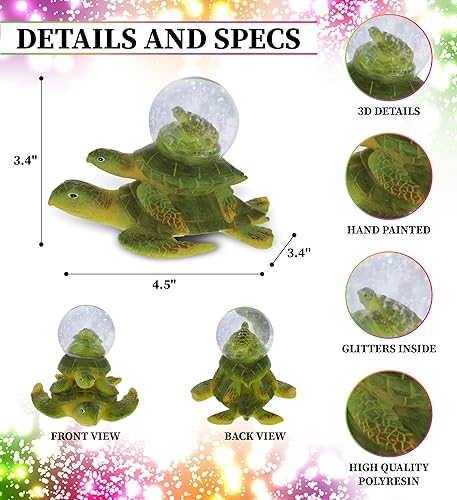 Miniatura 2 de CoTa Global Globo de nieve de tortuga marina - Figura brillante de globo de agua con purpurina brillante, adorno coleccionable para decoración del