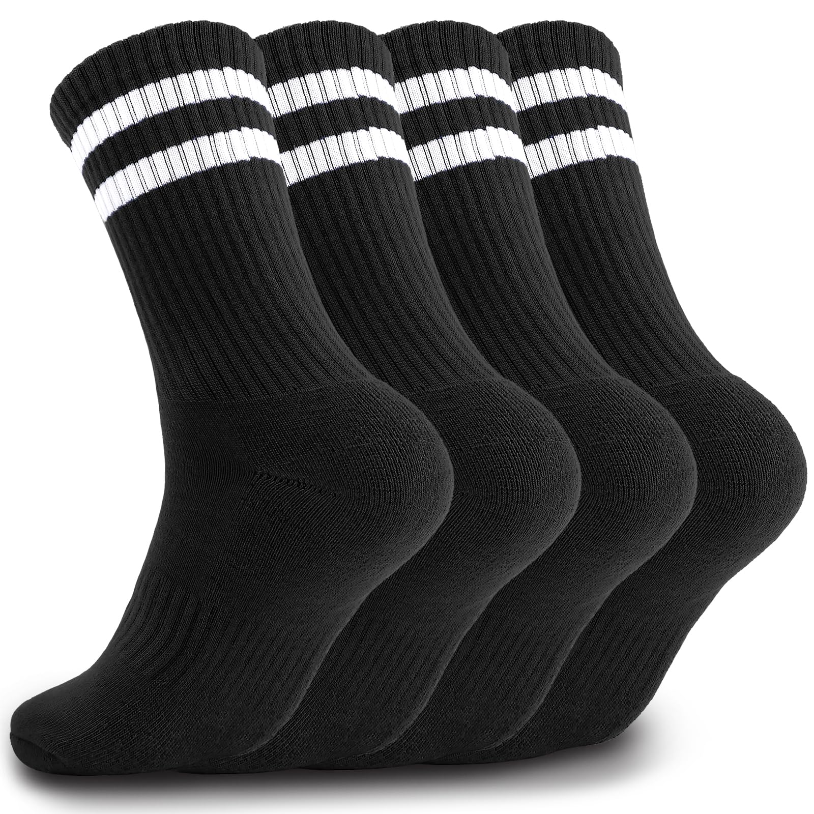 Airpal 4 Pairs Athletic Socks Cotton Cushioned Striped Crew Socks Sports Running Socks for Men Women Teens