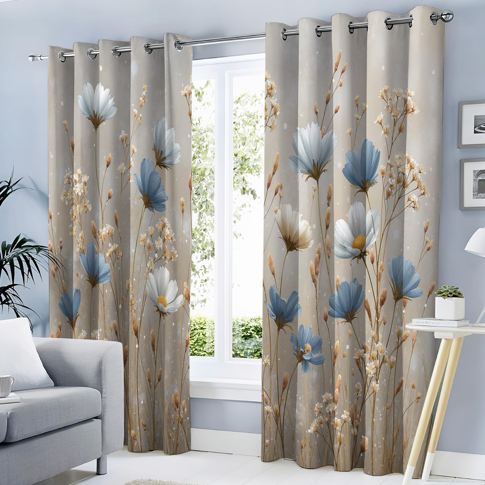 Rideaux Occultants Fleurs Aquarelles 140x240 cm Lot de 2 Rideaux Opaques pour la Chambre