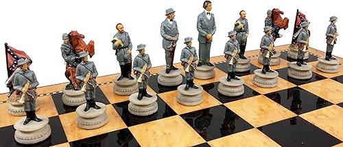 Miniatura 6 de US American Civil War Ajedrez Set w17" Almacenamiento de alto color nogal y arce de Birdseye oscuro brillo Junta