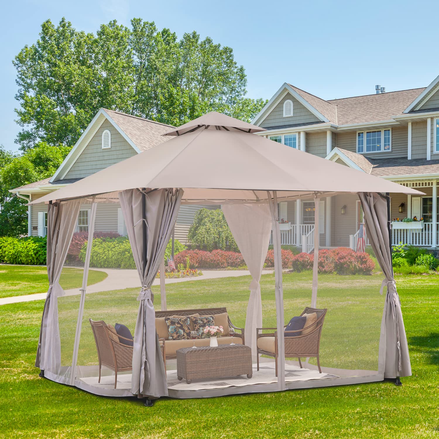Buy LAUSAINT HOME 10 x10 Patio Gazebo With Privacy Curtain And 