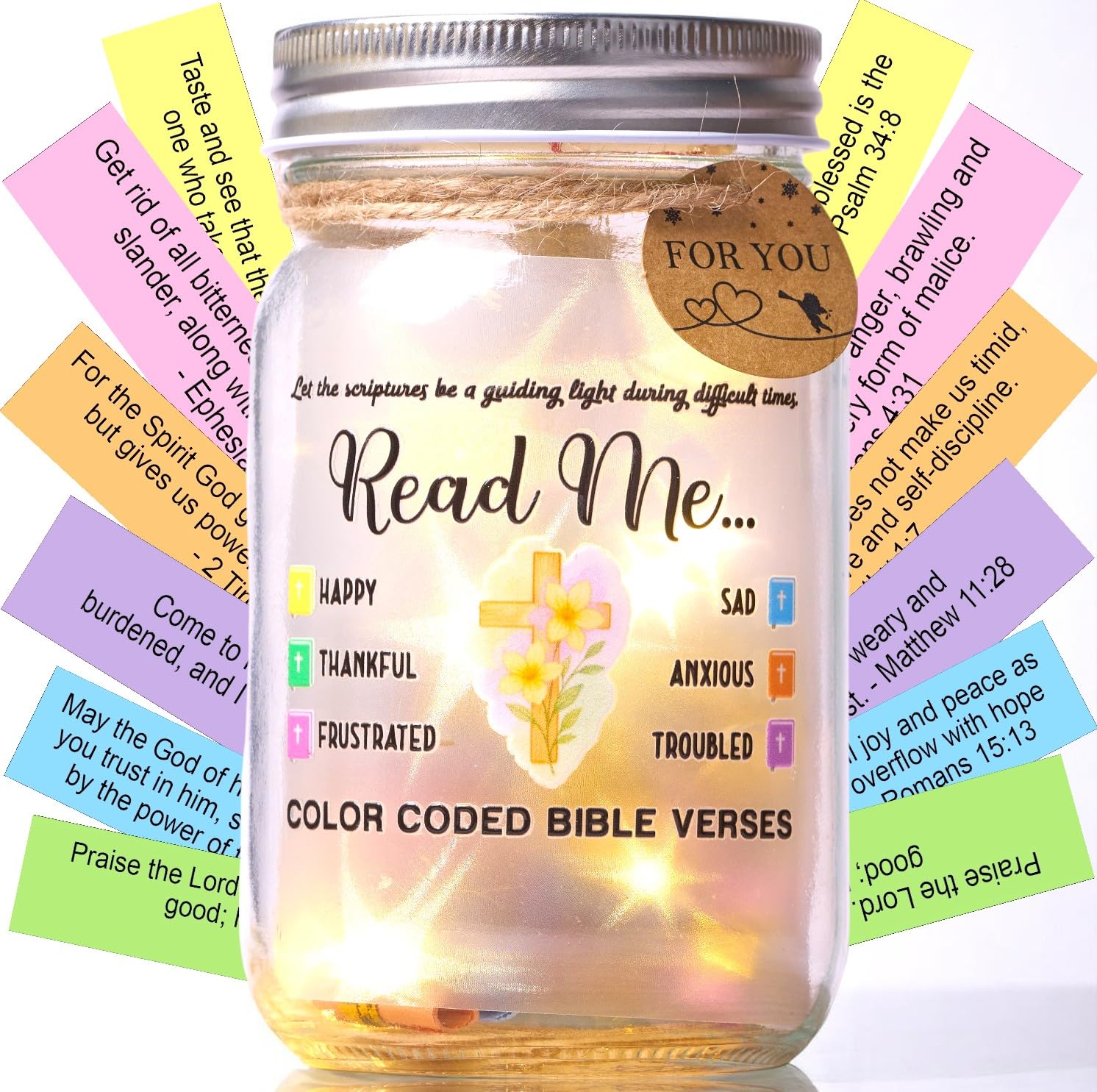 Versets de la Bible Mason Jar Light, veilleuse décorative et idée cadeau chrétien unique