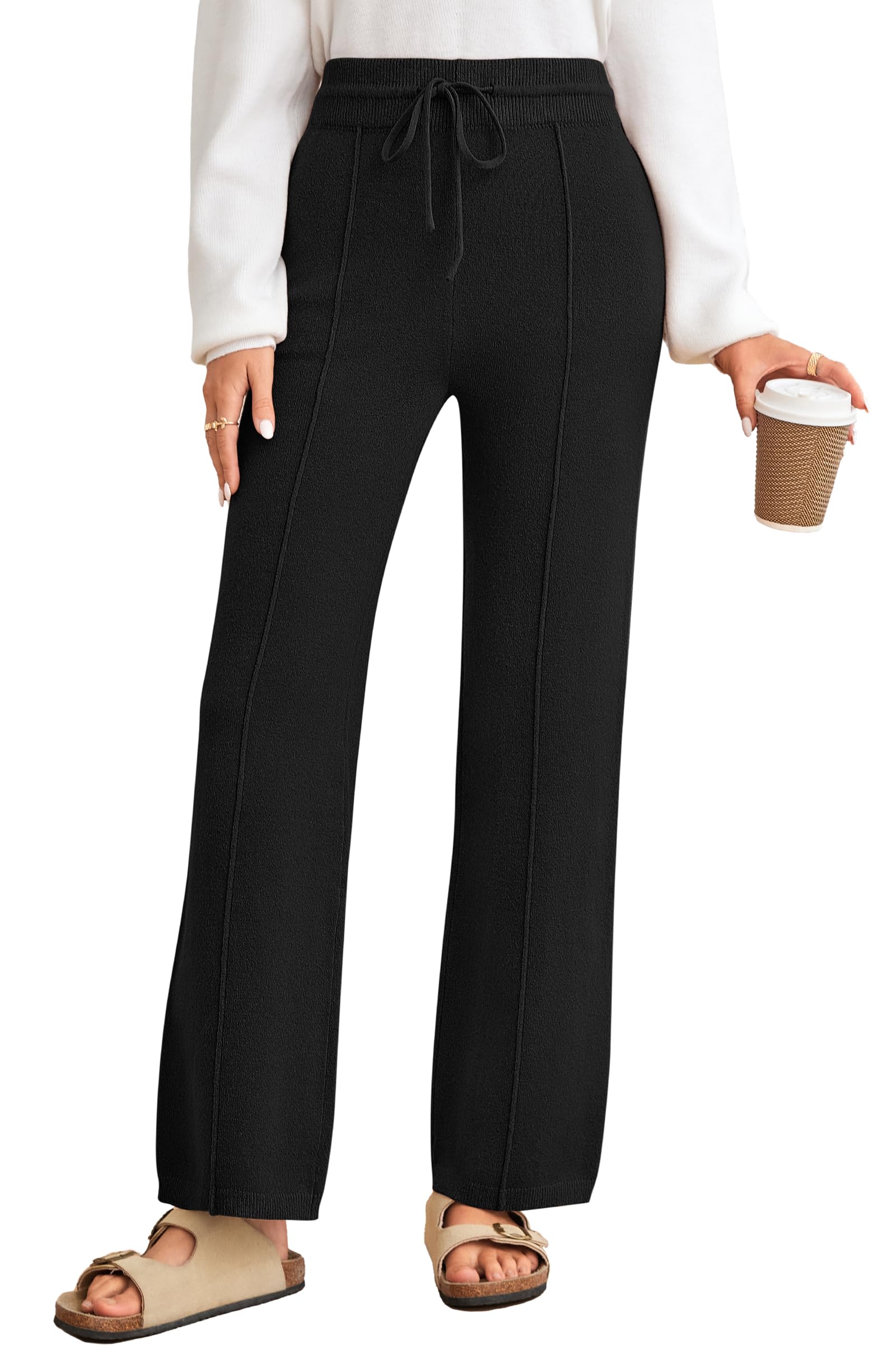 Arach Cloz Womens 2025 Spring Sweater Pants Straight Leg Elastic High Waisted Business Casual Lounge Winter Knit Sweatpants