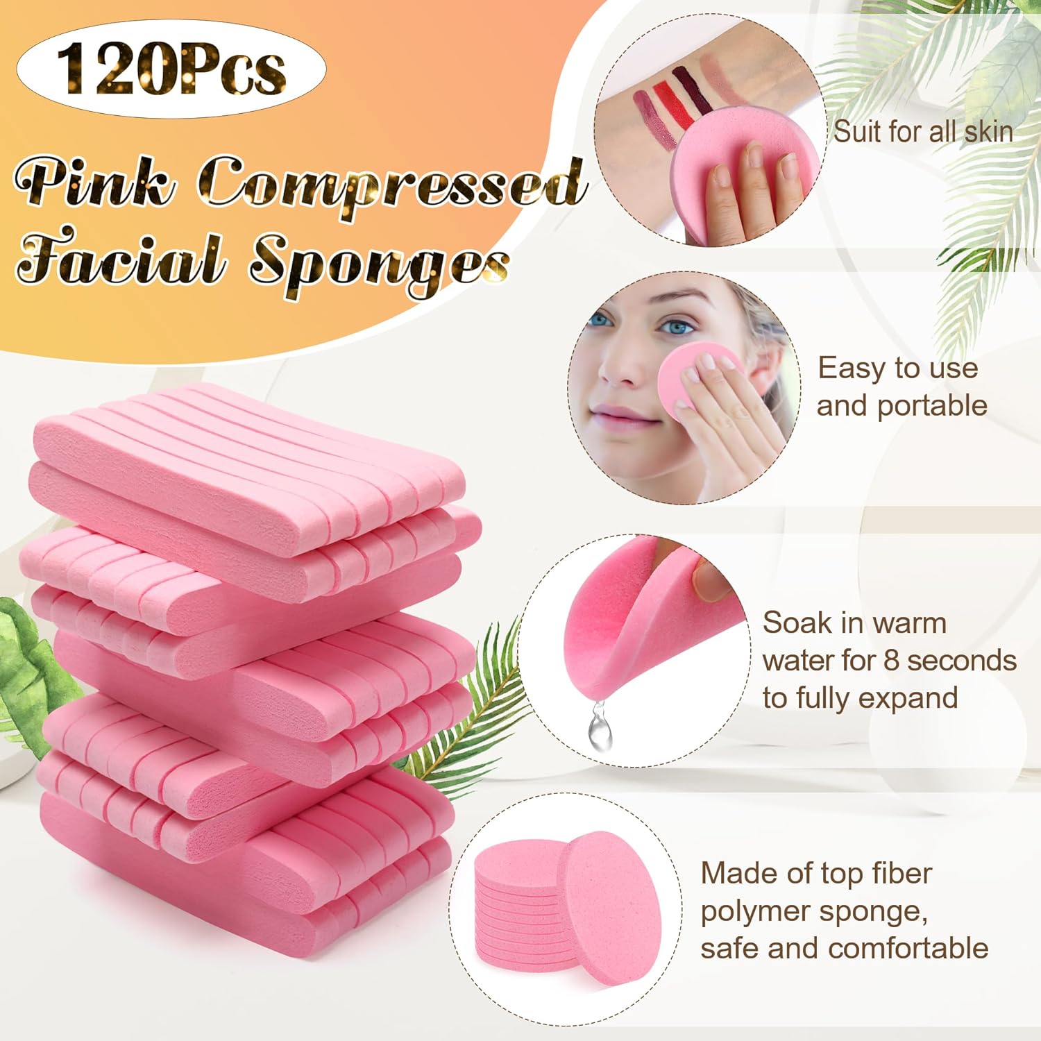 Luxiv 120 Pcs Facial Sponge Compressed with Bamboo Storage Box, Face Cleansing Sponge for Estheticians Round Compress Makeup Facial Sponge with 2 Layer Wood Drawer Storage Box, Mat