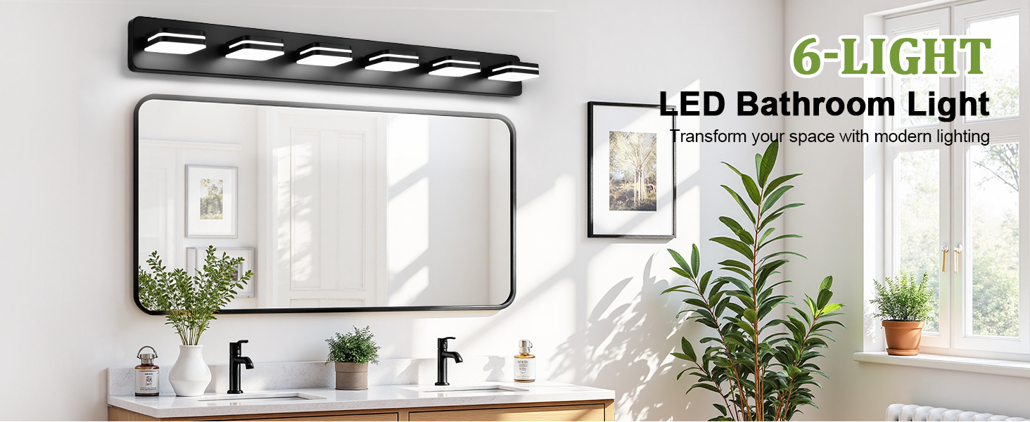 Image of Torondo 360 Rotate LED Bathroom Vanity Light Fixtures, Acrylic Vanity Lights for Bathroom, Modern Wall Lighting Fixtures Over Mirror Living, Matte Black, Natural White, 6-Light, 39-Inch