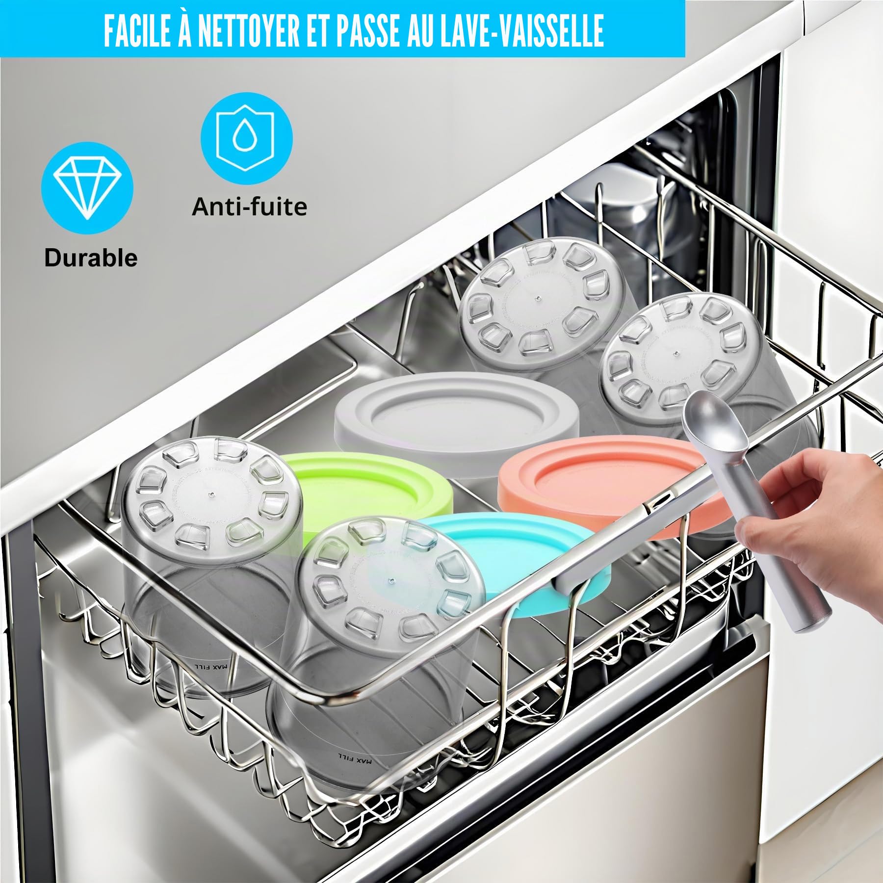 4 Pièces Bacs à Crème Glacée Ninja Creami,Accessoires Pour Machines à Glace Pour la Série NC301 NC300 NC299AMZ, Sans BPA, Accessoires pour Ninja Ice Creami Maker Et Lavables Au Lave-Vaisselle