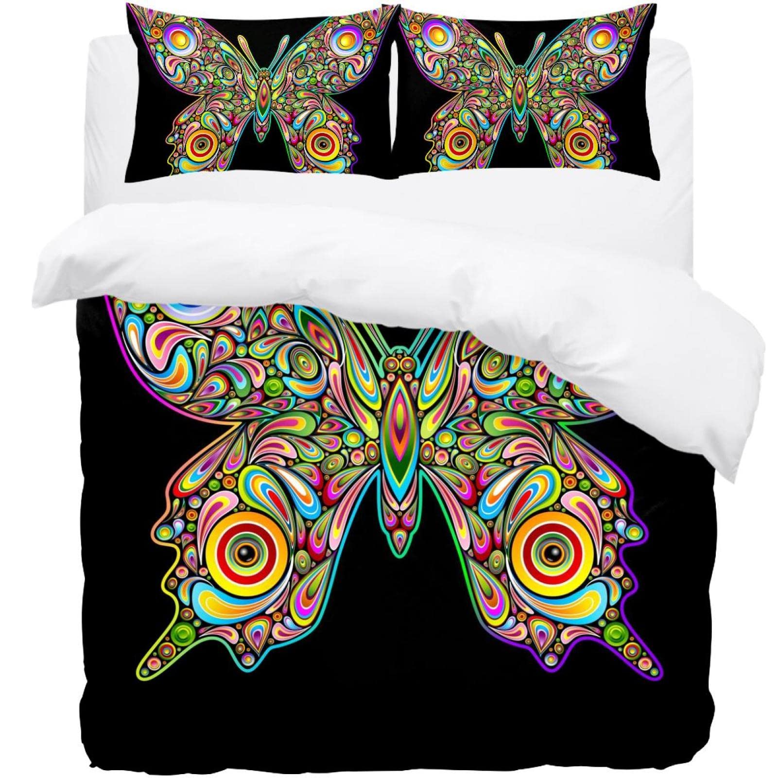 Parure de lit papillons noir avec housse de couette et taies d'oreiller