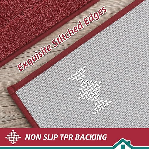 Miniatura 4 de BEQHAUSE Juego de 2 tapetes de cocina antideslizantes lavables a máquina, tapetes de cocina y tapetes suaves para cocina, color rojo, 20 x 30