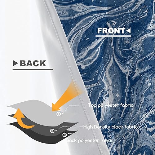 Miniatura 3 de Shrahala Cenefas de cocina de mármol abstracto índigo, cortina azul de media ventana, tratamiento de ventana de poliéster multicapa para sala de