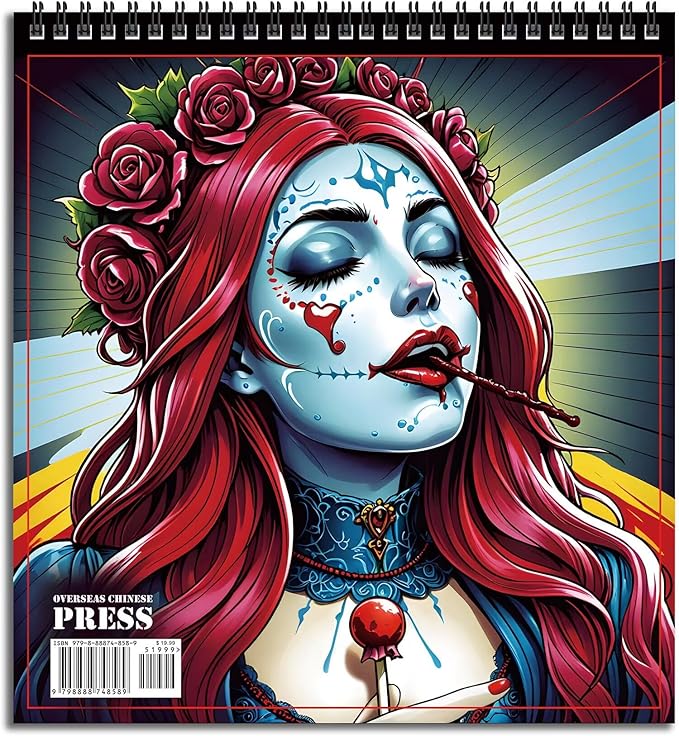 FUN LAVIE Sugar Skull Coloring Book for Adults: Spooky Sugar Skulls Women Designs for Mindfulness Stress Relief and Adult Relaxation, Spiral Bound,Sugar Skull Gifts for Women and Halloween Fun