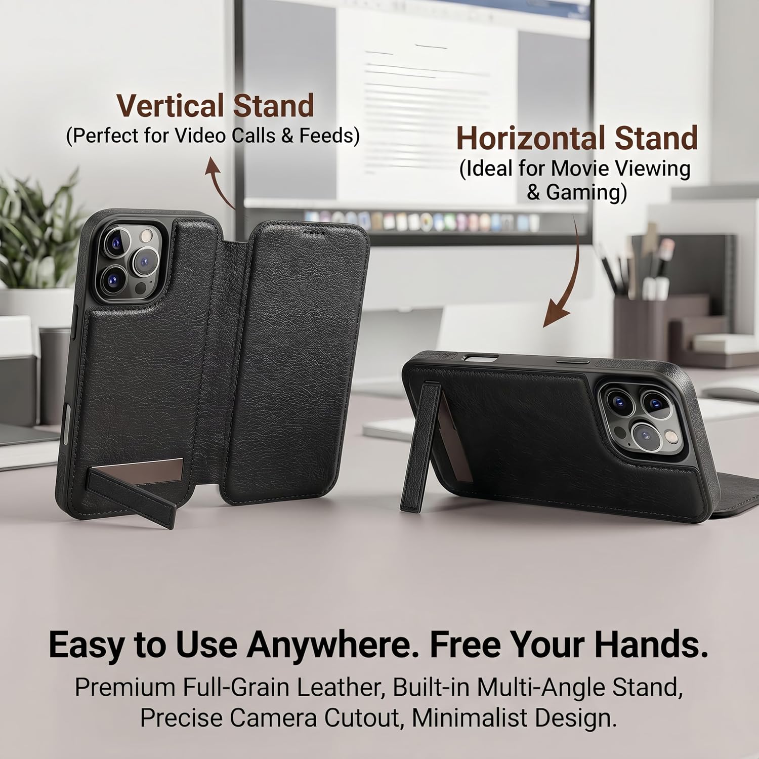 Magnetic Leather Wallet Phone Case for iPhone 16 Pro Max with Stand image 2