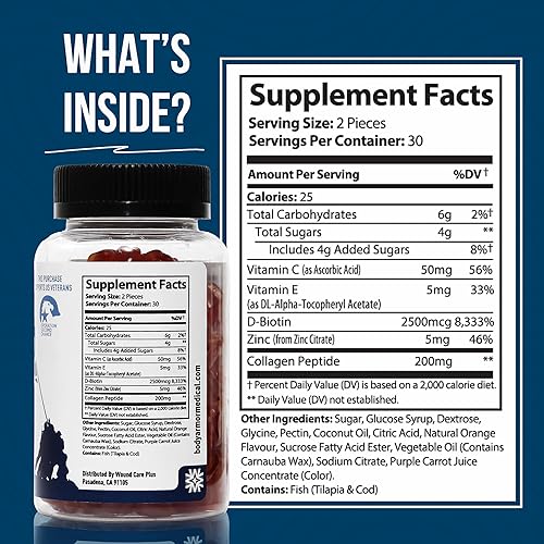 Miniatura 8 de Wound Care Plus Gomitas de colágeno  con péptidos de colágeno, biotina, zinc, vitaminas C y E  Apoya la salud de la piel, el cabello y las uñas  a