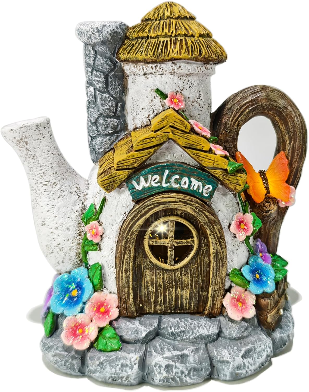 Suyorpe Fairy Garden Houses Solar Decor - Garden Statues Teapot House for Patio, Yard, Balcony Decoration, Outdoor Decor Yard Gifts for Mom Women