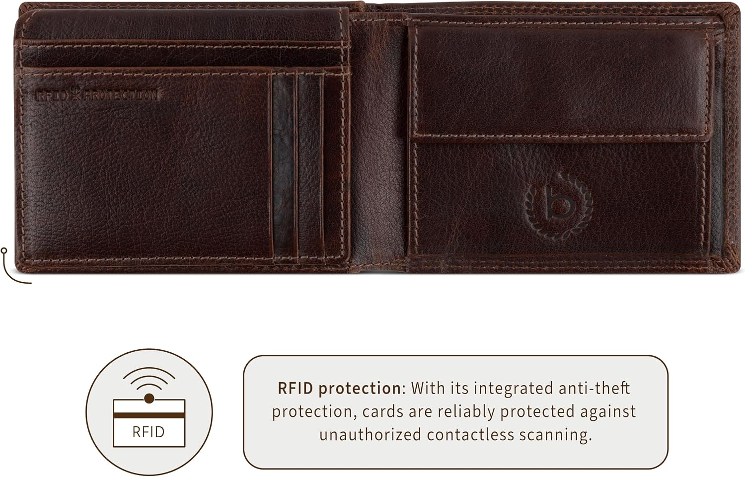 bugatti Savona Vegetable Buffalo Leather RFID Wallet Landscape Leather Wallet for Men, brown, S, Elegant image 4