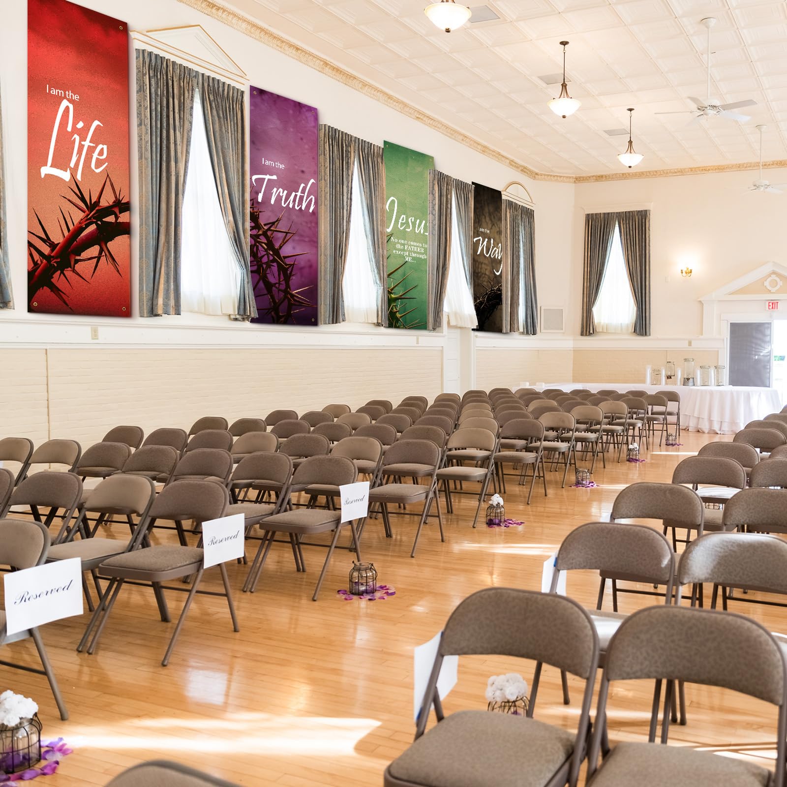 Set Mit 4 Kirchenbannern – Bibelverse & Religiöse Motive Für Gottesdienst, Weihnachten & Dekoration