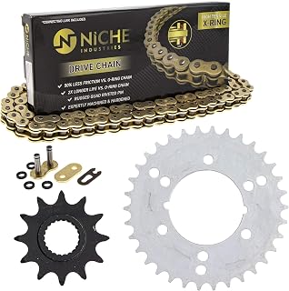 NICHE Drive Sprocket Chain Combo for Polaris Trail Boss Euro 350L Front 12 Rear 34 Tooth 520V-X X-Ring 64 Links