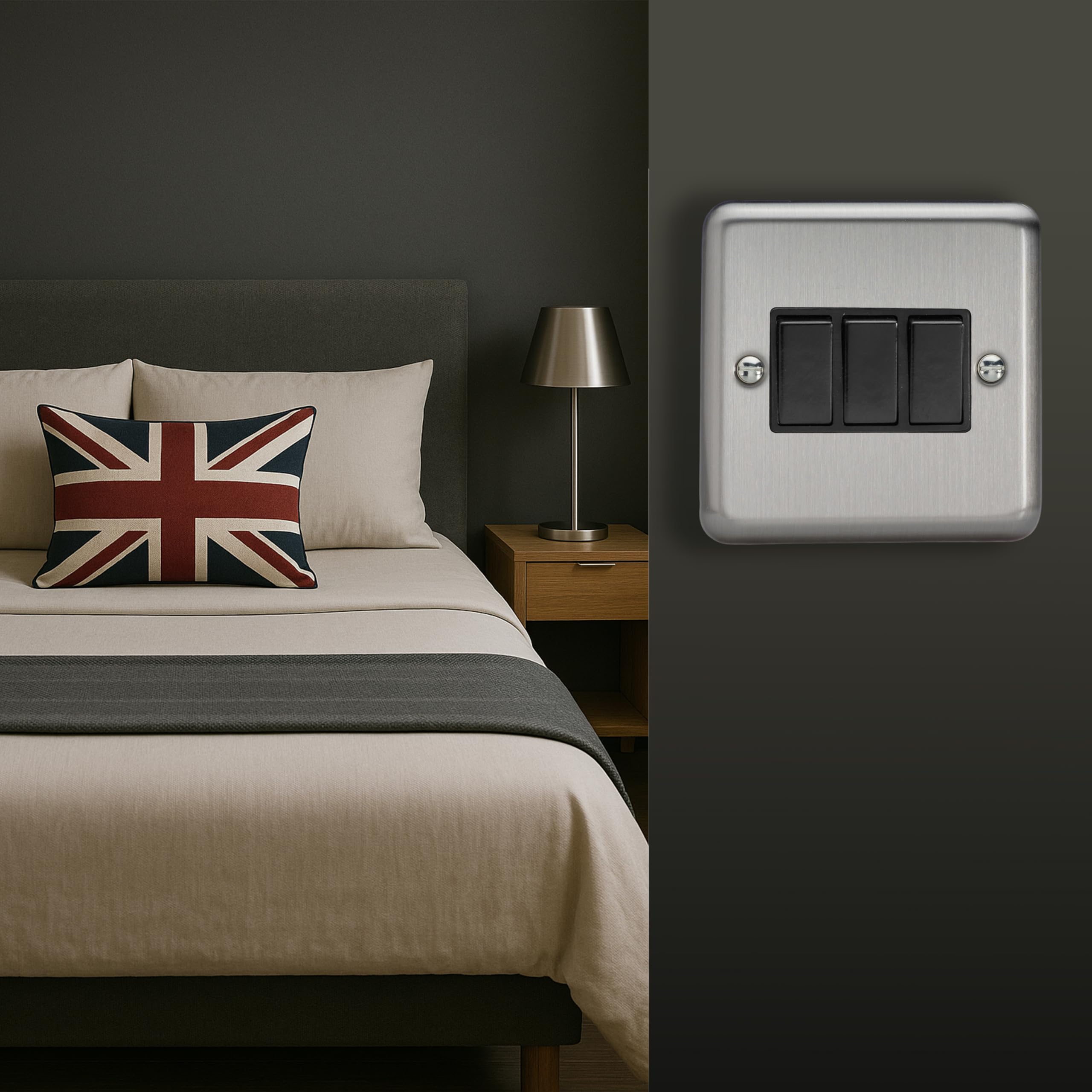 Varilight - 3G 1 or 2W 10A Switch Matt Chrome - XS3B, 86x86x25mm - Image 2