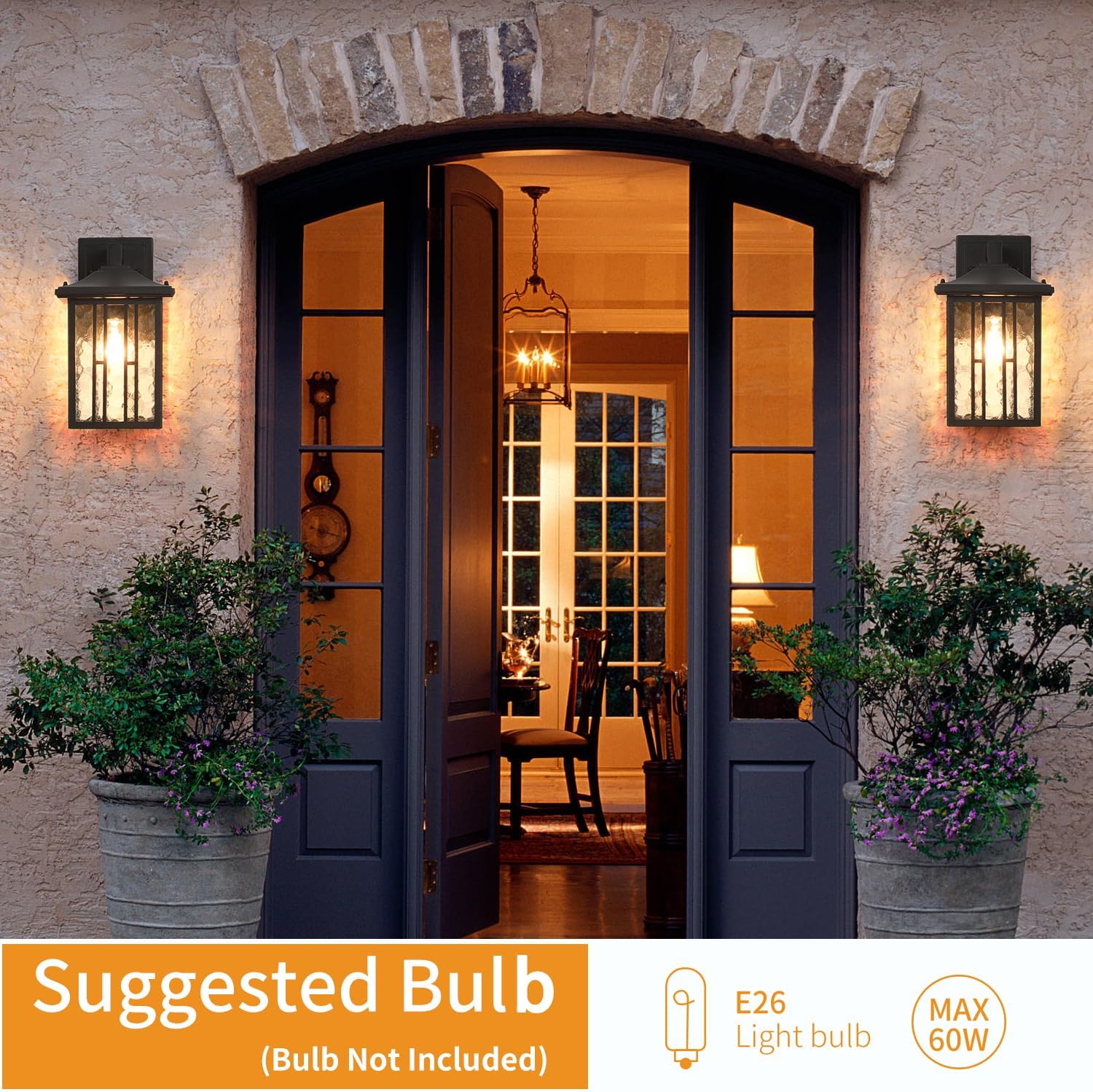 Outdoor Wall Light, Matte Black Porch Light Fixtures, Waterproof Outside Wall Lantern, Anti-Rust Exterior Wall Mount Sconce with Water Glass for House Garage Patio