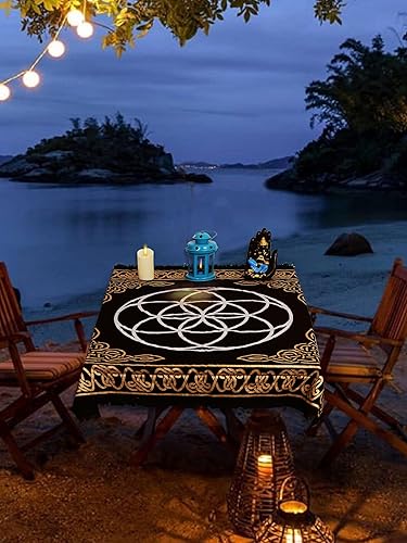 Miniatura 5 de Indian Consigners Altar Seed of Life Brujería Alter Tarot Spread Cuadrado Espiritual 36x36 Tela de altar sagrado (Semilla de la Vida Oro Plata)