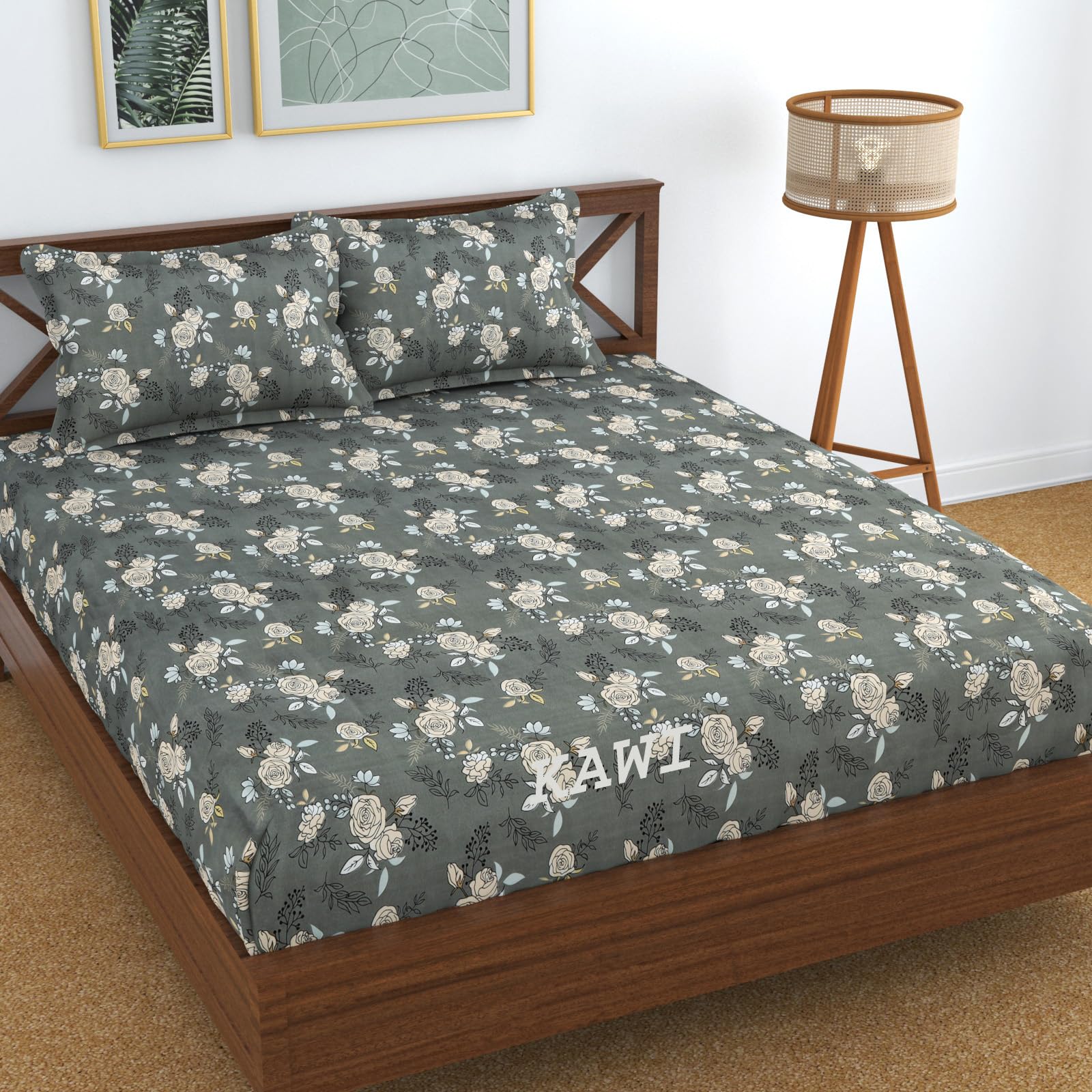 KAWI Elastic Floral Fitted Bedsheets Queen Size(60"X78")Premium Cotton Feel For Double Bed With All Around Elastic,2 Large Pillow Cover,200TC-Grey Color (B0CWKVPQMC) Amazon Price History, Amazon Price Tracker