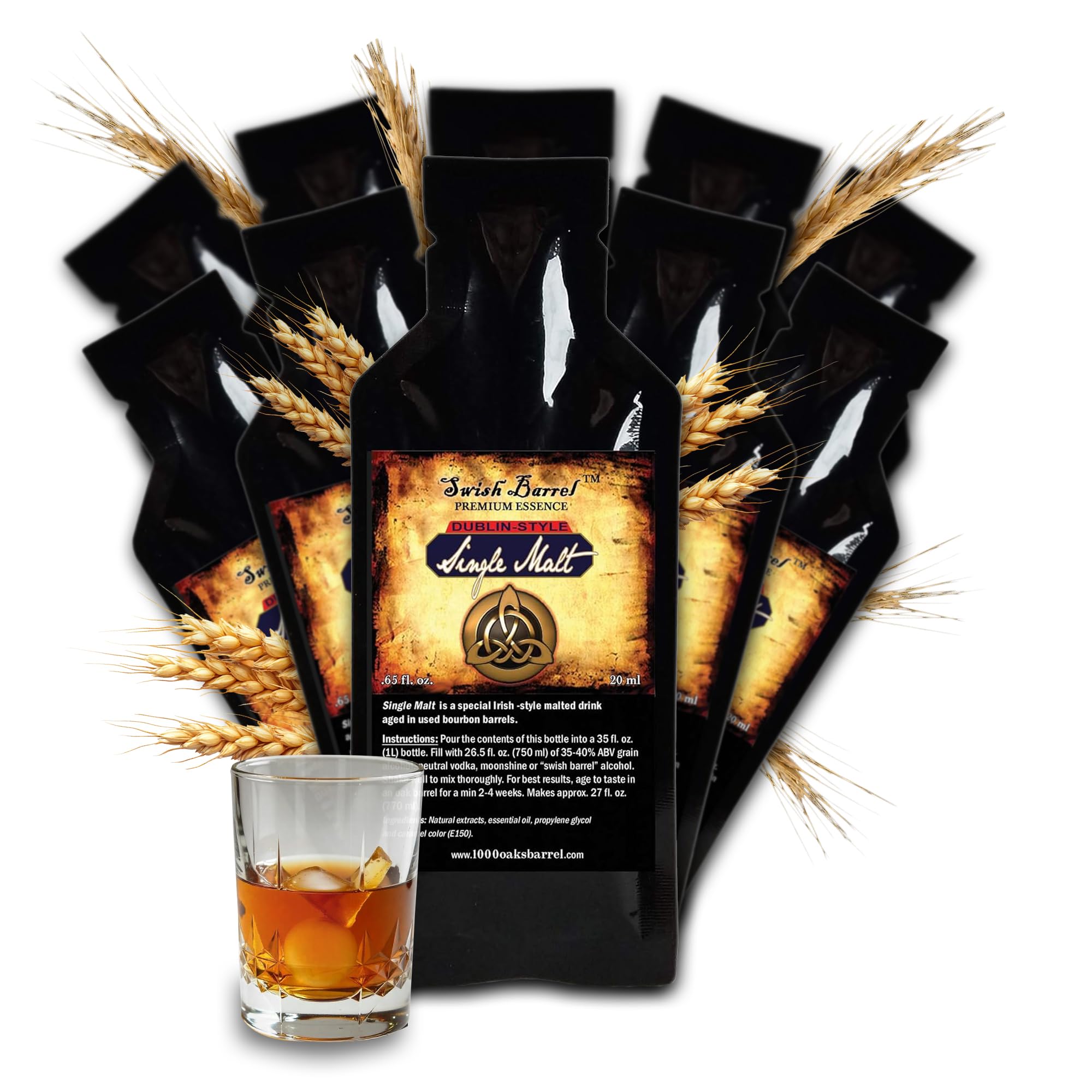 Dublin Style Single Malt Flavoring Essence (10 Pack) Liquor Flavor Refill Packet for Bootleg Kits & Barrel Aging, Swish Barrel Extract for Cocktails, Mixology & Moonshine Distilling, 10 x 20ml (.65oz)