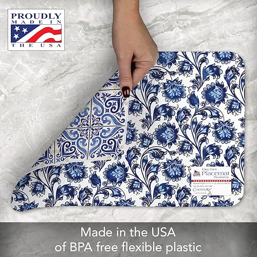 Miniatura 3 de CounterArt Shades of Blue - Juego de 4 manteles individuales reversibles de plástico flexible de fácil cuidado, fabricados en los Estados Unidos,