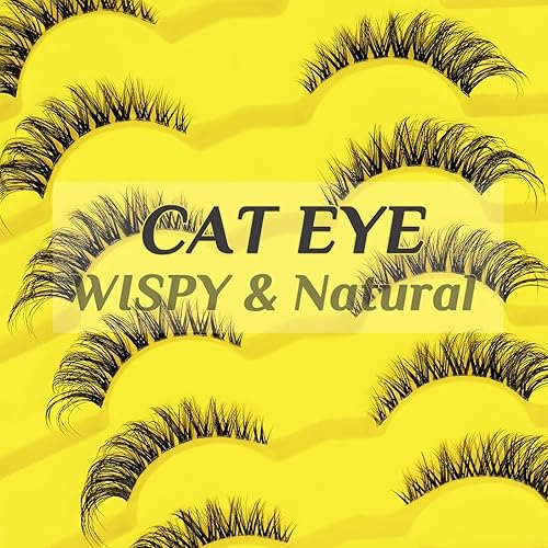 Miniatura 2 de SLSXNL Pestañas postizas de aspecto natural, con banda negra, esponjosas, ojo de gato, 10 pares reutilizables de media pestaña