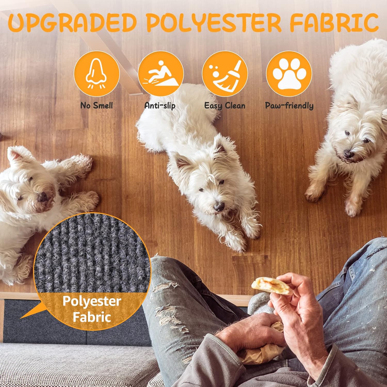 Upgraded 2-in-1 Dog Pet Stairs, Foldable Pet Ramp with 4 Levels, Extra Fixed Design, Wooden Pet Steps/Pet Stairs for Small to Large Dogs, Pet Ladder for Beds and Cars, Easy Storage