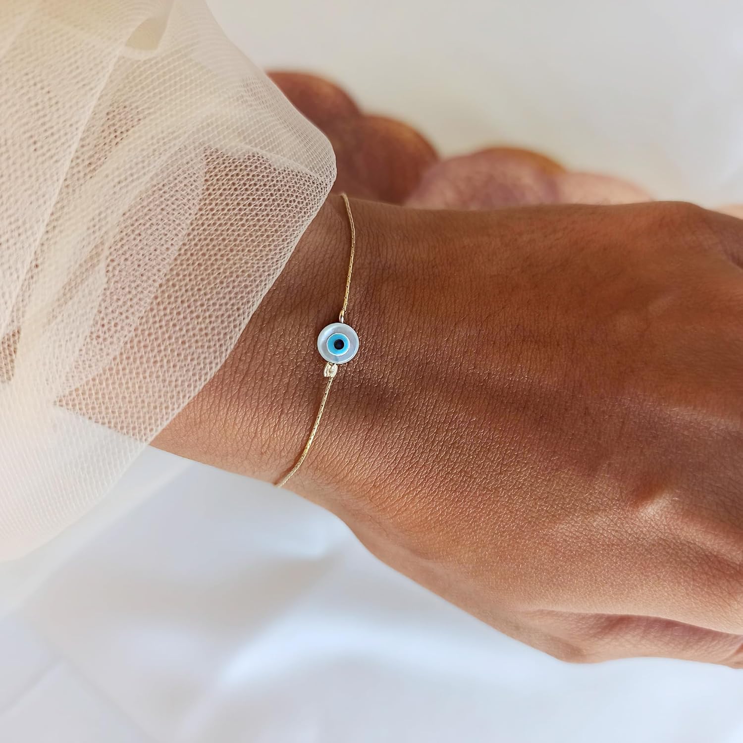 Minimalist Evil Eye Charm Bracelet – Handmade Delicate Good Luck Jewelry for Women – Adjustable 6.5” + 1” Extender - Image 6